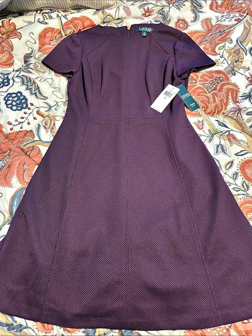 Lauren Ralph Lauren Textured Fit & Flare Dress in purplish color  Size 4P NWT